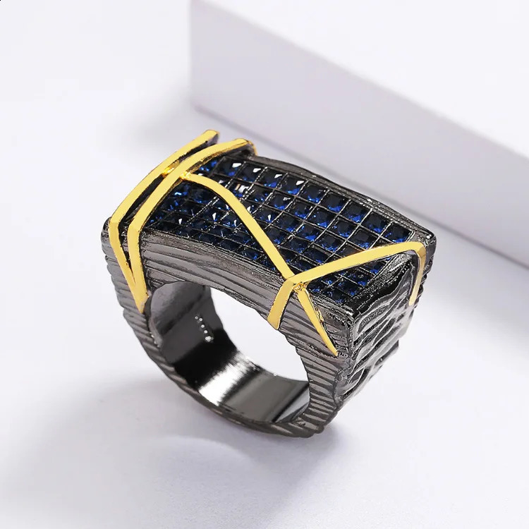 Blue All Diamond Geometric Black Gold Jewelry Set Irregular Texture Jewelry Ring Necklace Stud Earrings Party Jewelry 240924