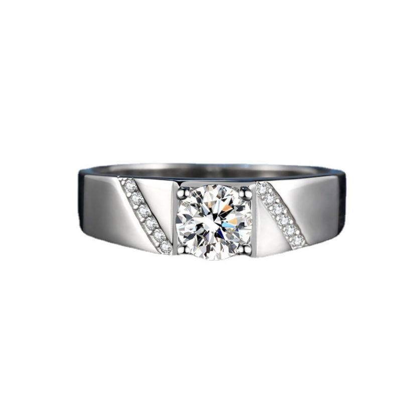 Moissanite Wedding Rings: 1CT Round Cut Sterg Sier, Male Engagement Band