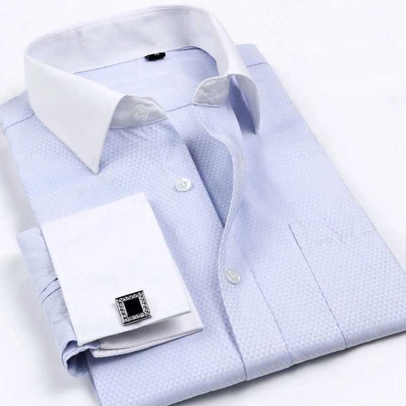 Mens French cufflinks shirt new mens long sleeved brand tailcoat shirt regular suitable for mens party tops French cufflinks dress X2410071