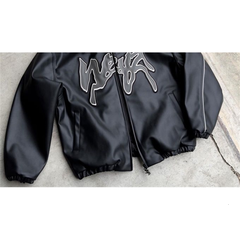Hip Hop Retro Letter Pattern Jackets for Men Y2k Harajuku Fashion Pu Leather Jacket Long Sleeve Zipper Jackets Coat Streetwear y240930