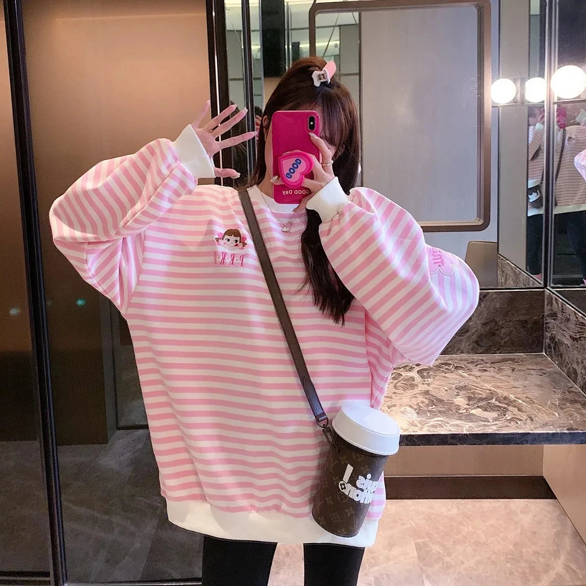 Hoodies womens Harajuku embryo striped cotton hoodie autumn long sleeved oversized Korean thin sweater pullover 241007