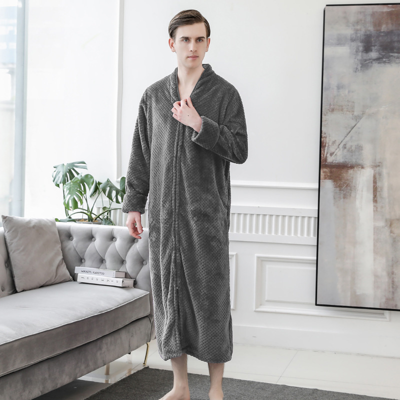 Designer Bathrobe, Flannel Couple's Thick Elongated Nightgown, Men's And Women's Plus Fat Nightgown
