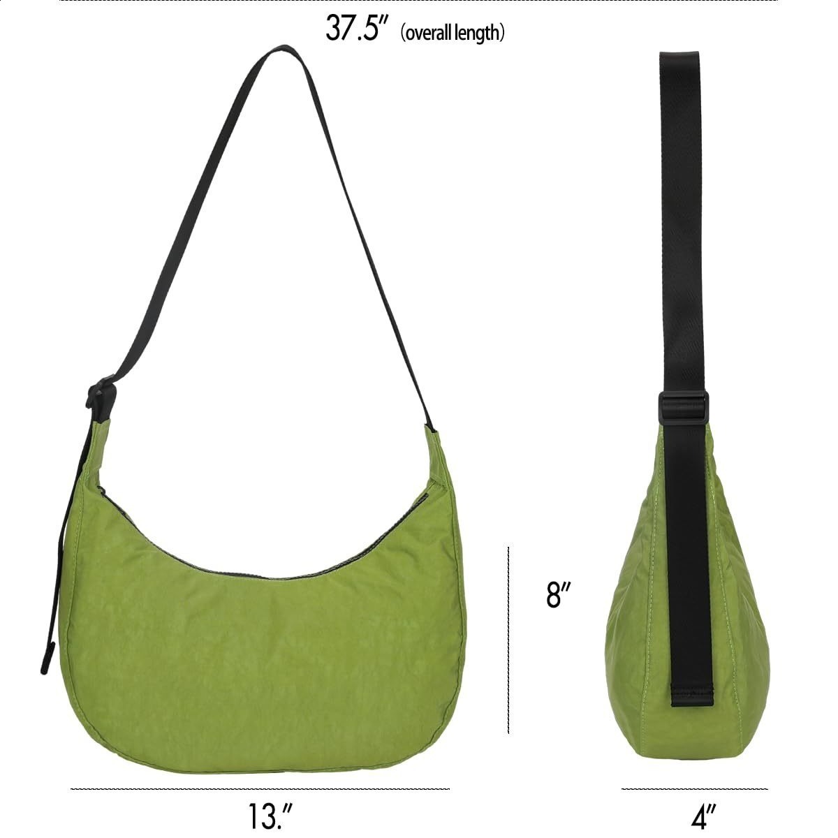 Crescent Large Nylon Crossbody Bag for Women | Casual Solid Color Everyday Shoulder Handbag 4