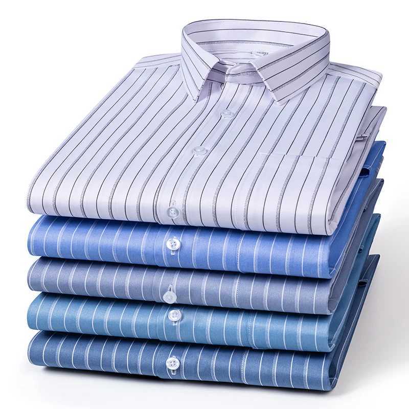 New mens elastic wrinkle resistant striped shirt mens long sleeved formal checkered shirt mens slim fit social business shirt S-5XL X2410071