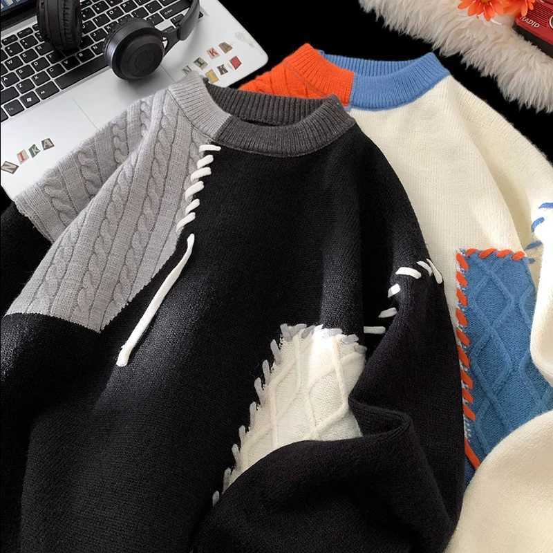 2024 Autumn/Winter Warm Sweater Patch Work Zipper Korean Round Neck Knitted Sweater Mens Fashion Knitted Sweater W241007
