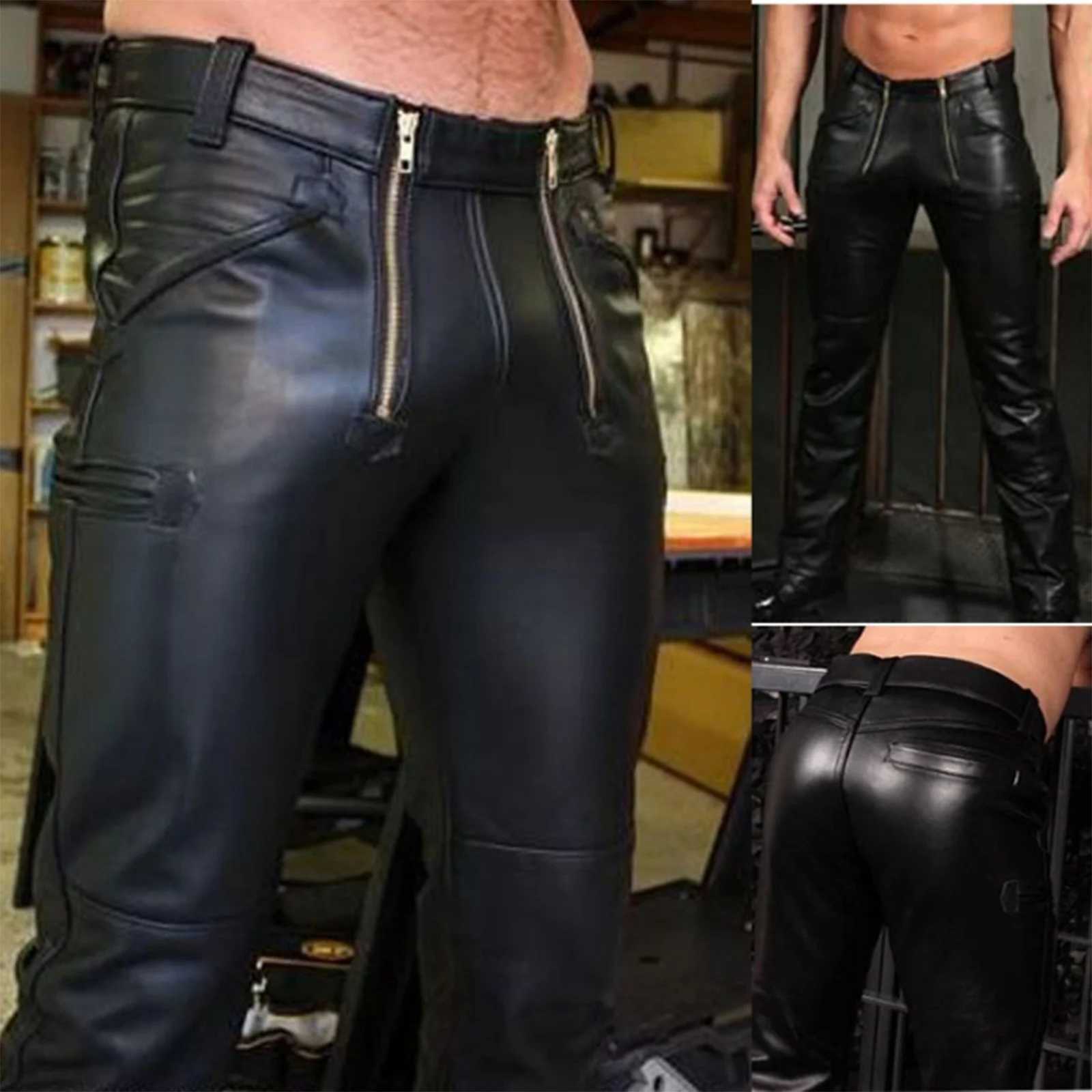 New Fashion Men Latex Stretchy Leather Pants Slim Clothing PU Leather Skinny Pants Wet Look Tights Pants Streetwear Trousers LX241007