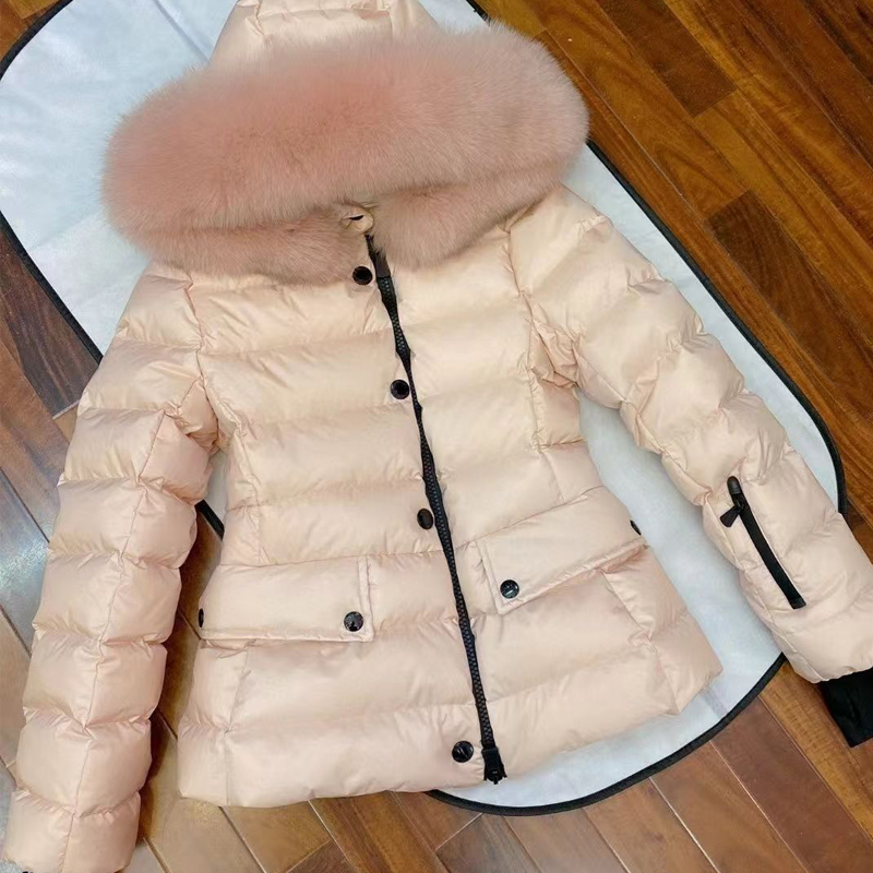 Winter Jacket Women Designer Hoodie Slim Down jacket Stereo Pattern Zipper Pocket Coat Coldproof Plush Collar Skiwear