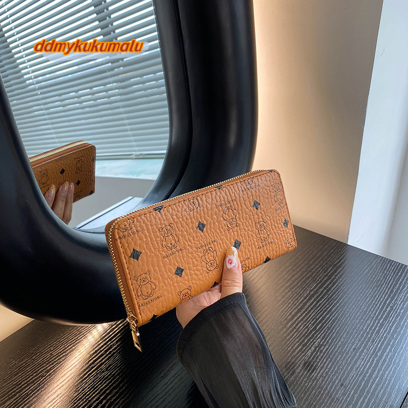 3 2024 New Han Chao Women's Wallet, Bear Print, Single Zipper, Multi Card Portable Travel Fashion Phone Bag #13 ddmykukumalu 4