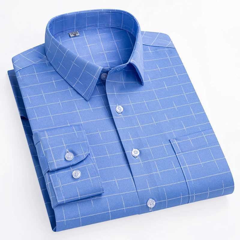 New mens elastic wrinkle resistant striped shirt mens long sleeved formal checkered shirt mens slim fit social business shirt S-5XL X2410071