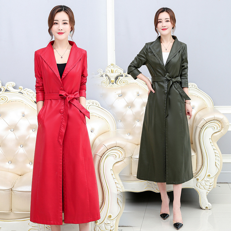 2023 Autumn Real Genuine Lapel Leather For Women Big Size Sheepskin Aviator Jacket Long Overcoat