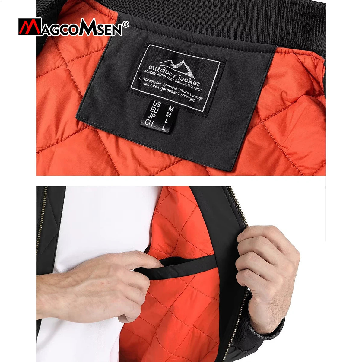 MAGCOMSEN Mens Jackets Thick Warm Orange Lining Bomber Jackets Fall Winter Casual Windproof Coats 240911