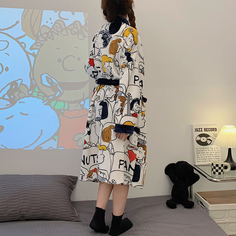 Designer Couple Nightgown Autumn And Winter Women's Sleepwear Thickened Coral Fleece 2024 New Cartoon Bathrobe Men's Home Wear