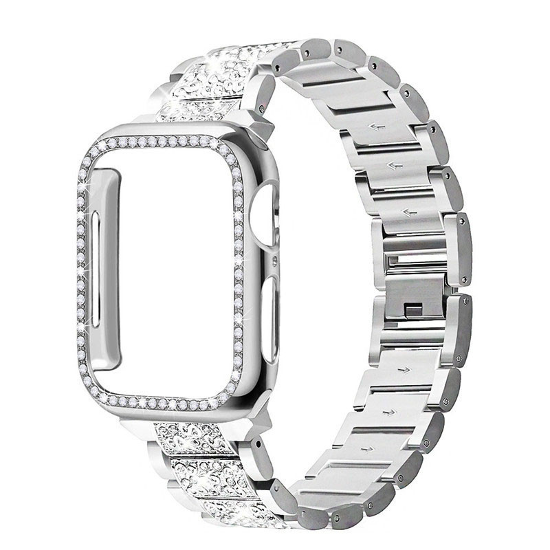 Diamonds Band + Cases with AppleWatch Band Case 40mm for Apple Watch Series 10 9 8 7 6 Bling Cases Crystal Diamond Protective Cover Bumper for 46mm 38