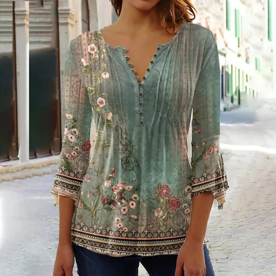 Elegant Woman Shirt Casual Fashion Temperament Blouse Printed Shirt Woman Street Top 240930