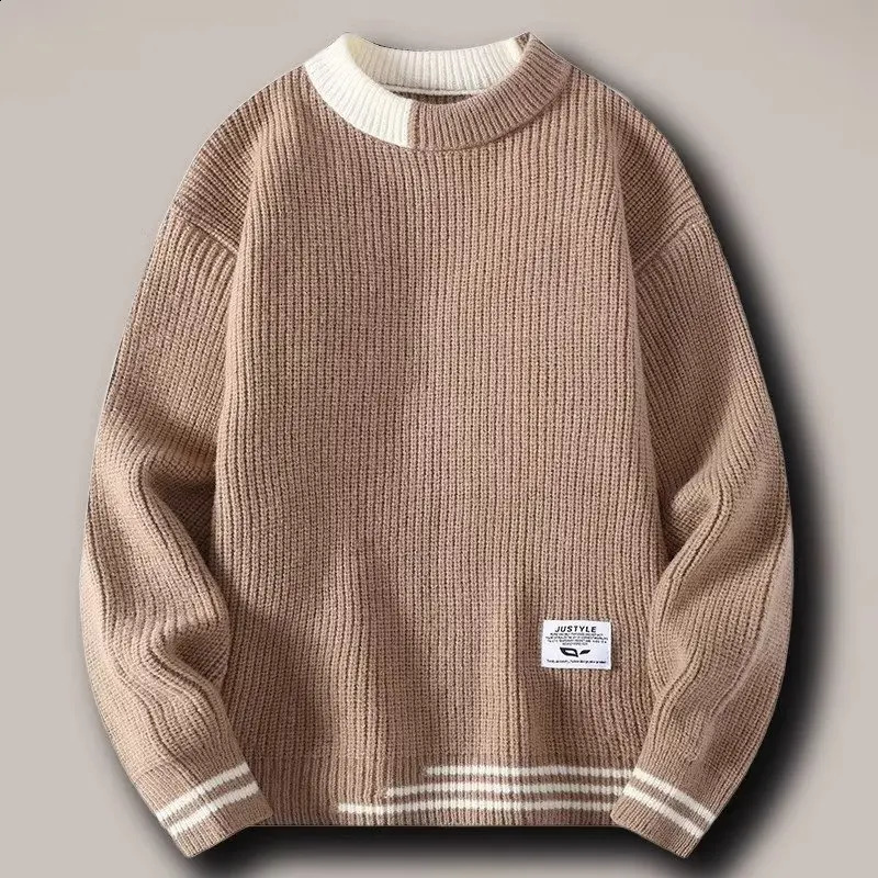 Men Autumn Oversized Japan Harajuku Sweater Vintage Knitted Mens Rock Hip Hop Plush Warm Round Neck Cloting 240930