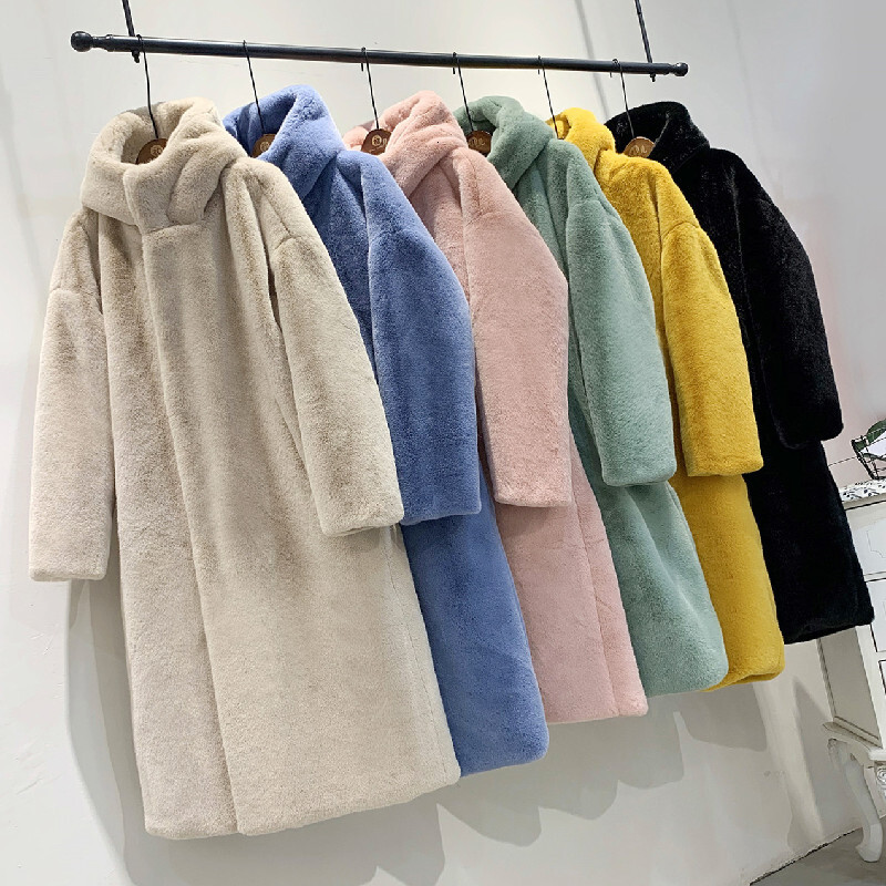 3Xl Hooded Long Faux Mink Women Winter Pink Plush Coat Thick Fake Fur Teddy Overcoat Factory Sell Fluffy Jacket