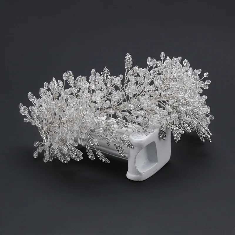 Baroque Handmade Clear Crystal Beads Bridal Hairbands Flower Tiaras Crown Rhinestone Diadem Headpieces Wedding Hair AccessoriesX241007