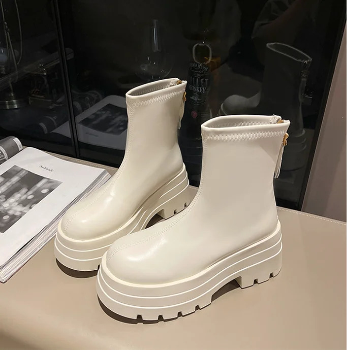 Platform Ankle Boot 2026 Thick Bottom Fashion Short Rounded Head Zipper Black y Boots Female dh2334238