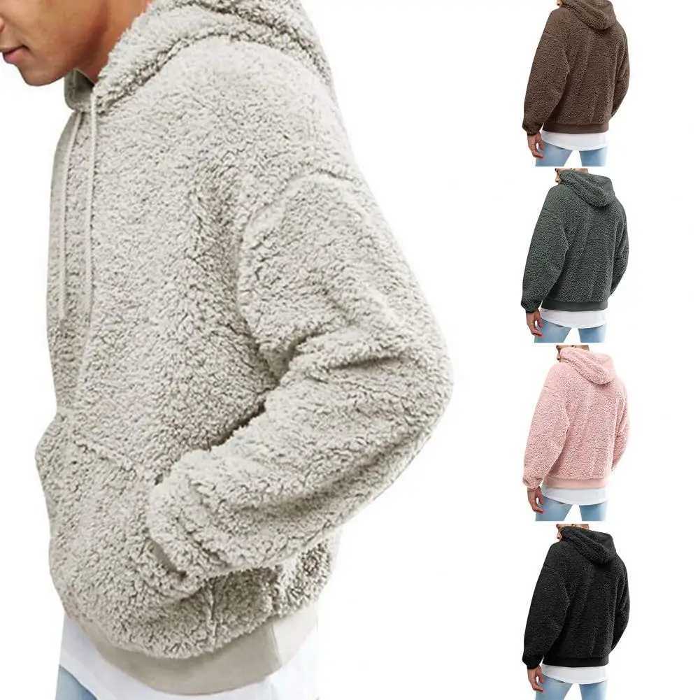 Warm and fashionable solid color plush autumn hoodie casual mens hoodie CL241007