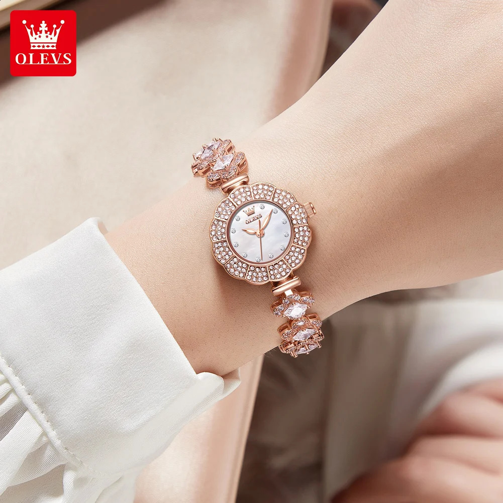 OLEVS Womens Watch Waterproof Quartz Watch High end Rose Gold Inlaid Diamond Elegant Womens Watch Relojes Mujer 240924