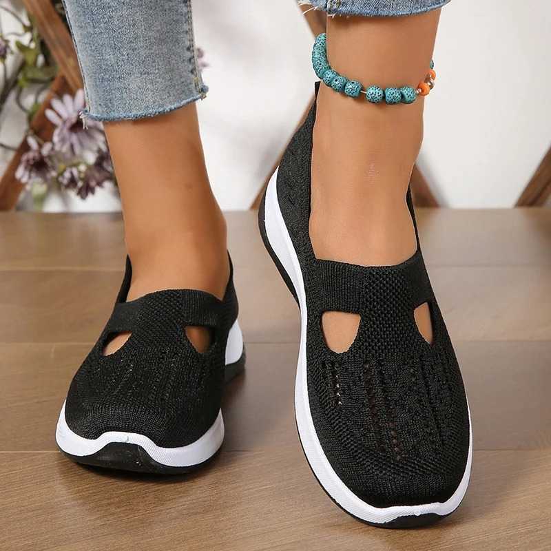 Purple breathable knitted womens sports shoes 2024 hollow thick soled walking shoes womens casual sports shoes Y241007
