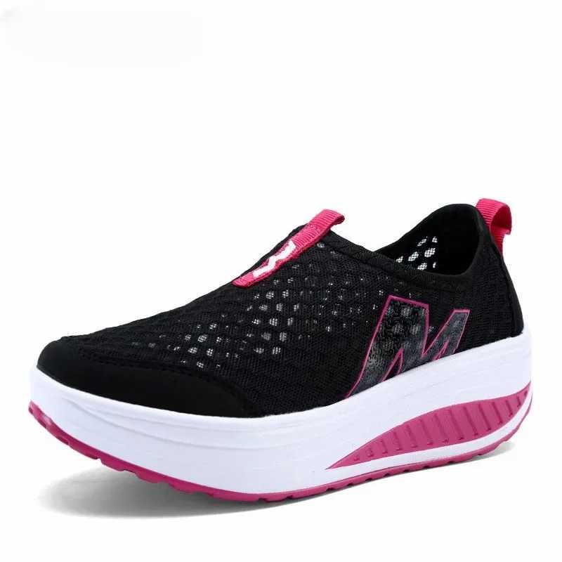 Womens mesh flat shoes sports shoes platform shoes womens shoes breathable air mesh swing wedge shoes breathable flat shoes Y241007