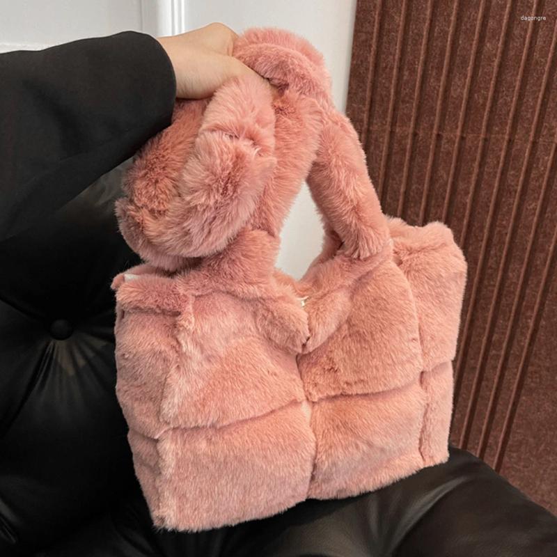 2025 NEW Drawstring Women Plush Shoulder Bag Fashion Tote Large Capacity Fuzzy Top Handle Solid Color Slouchy Hobo Soft Shopper zhanyishengli