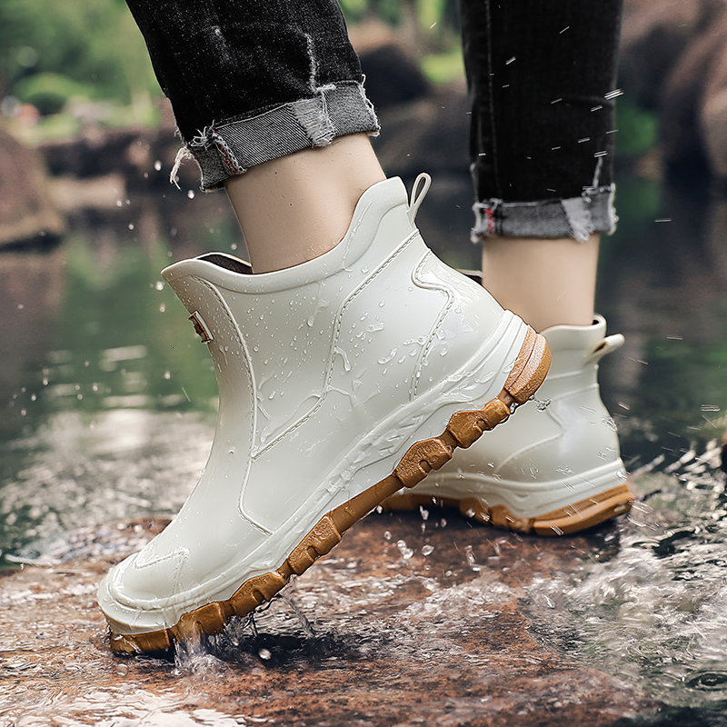 Mens Rain Boots Outdoor Casual Men Ankle Hiking Fishing Water Shoes Waterproof Work Boot Personality Non-slip Male Footwear