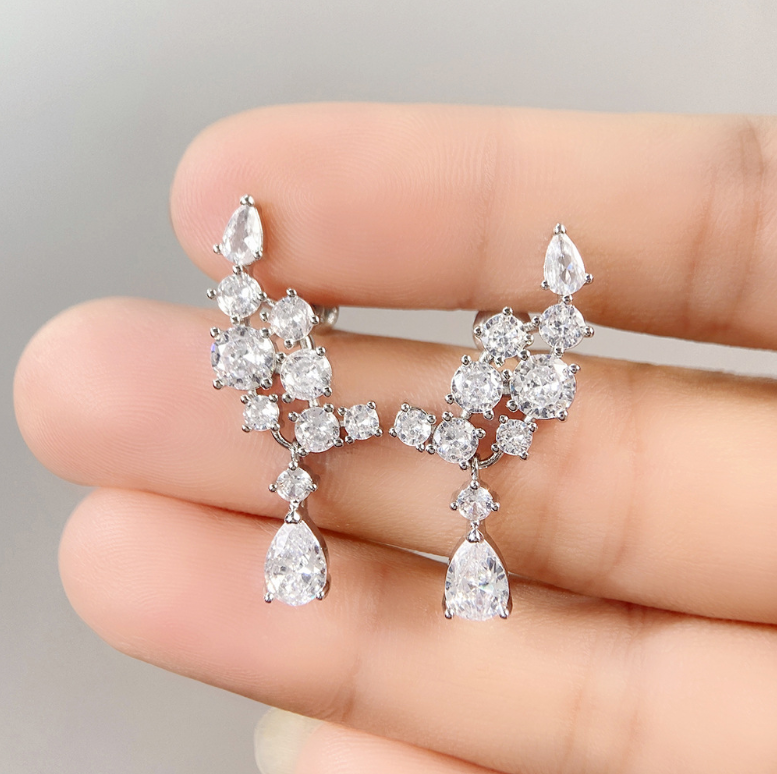 Sterg Sier Water Drop Cubic Zircon Party Dangle Earrings for Women