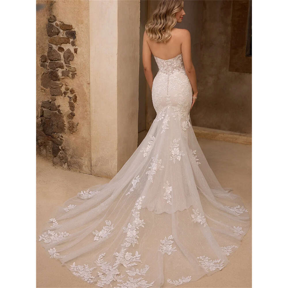 Romantic Mermaid Bridal Gown 2024 Elegant Halter Neck Lace Applique Sweep Train Sweetheart Princess Wedding Dress 0228Lz
