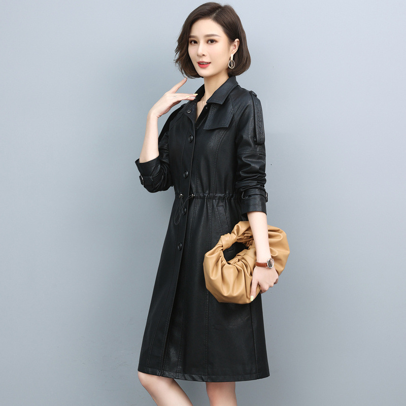 2023 Autumn Genuine Leather Jacket Real Sheepskin For Women New Outerwear Lapel Womens Trench Coat Long Sleeve
