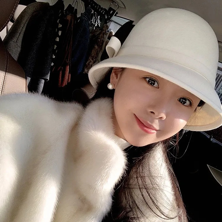 2024 Autumn Spring Fedoras Women Hat Elegant Vintage Bowknot Wool Ladies Hat Dome Felt Wedding Church Jazz Cap Female Bow Bowler 240930