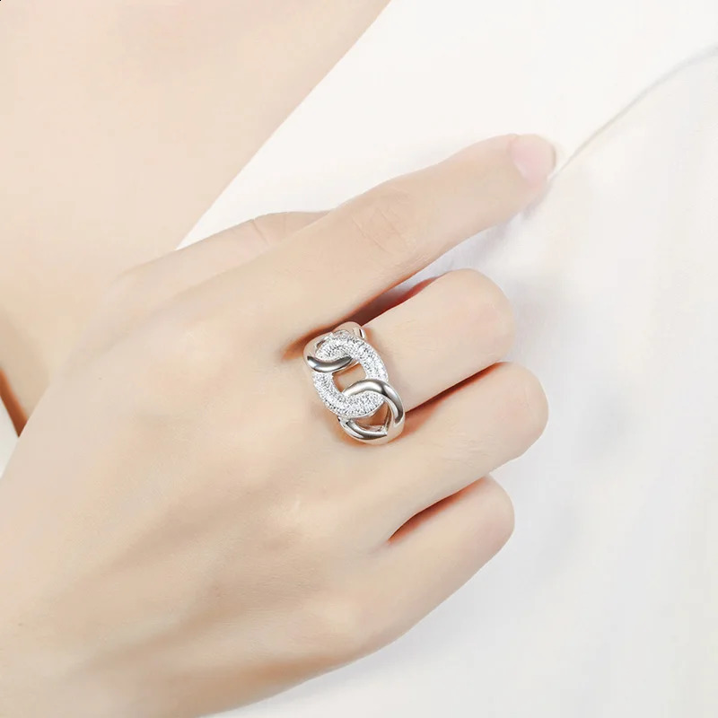 Womens exquisite jewelry 925 sterling silver ring punk thread zircon jewelry wide fashion wedding night party ring 240921