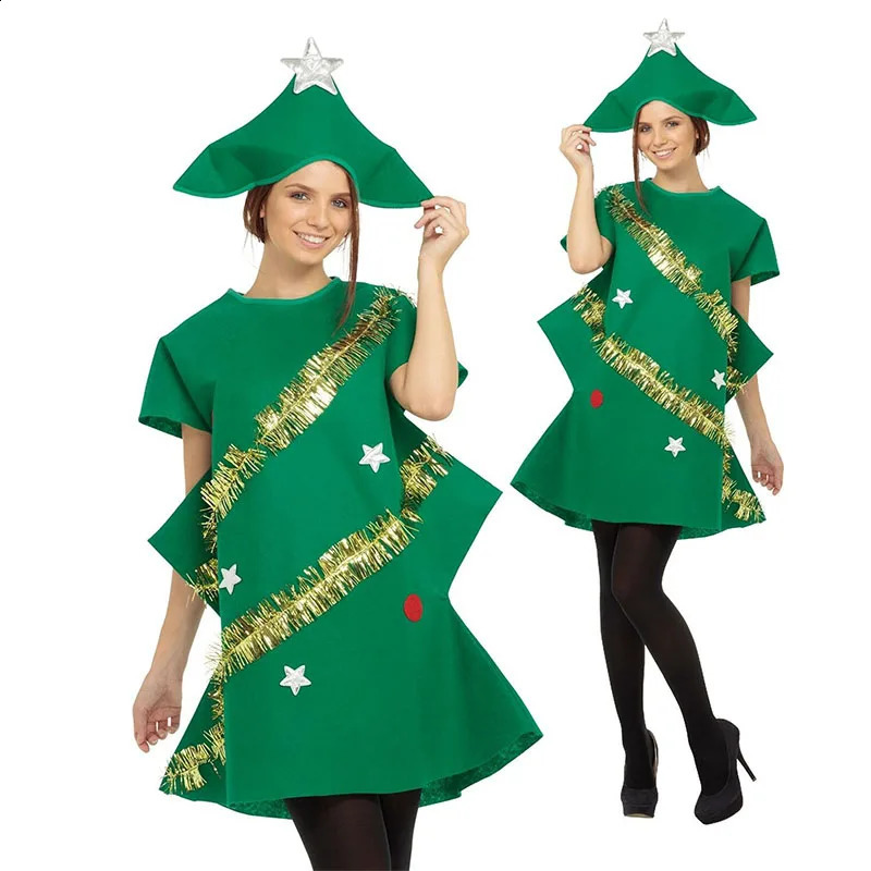 Cute Christmas tree shaped roleplaying costumes for parents children parties short sleeved mini dresses women girls and Year 241007