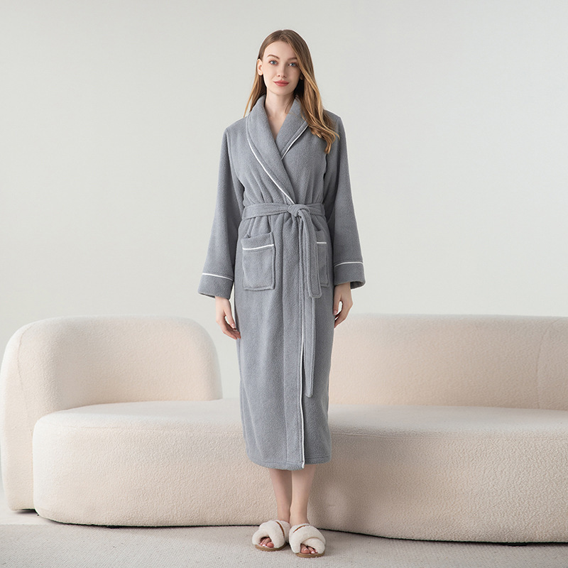 Designer Half Flannel Autumn Winter Thick Long Bathrobe, Men's And Home Wear, Nightgown, Women's