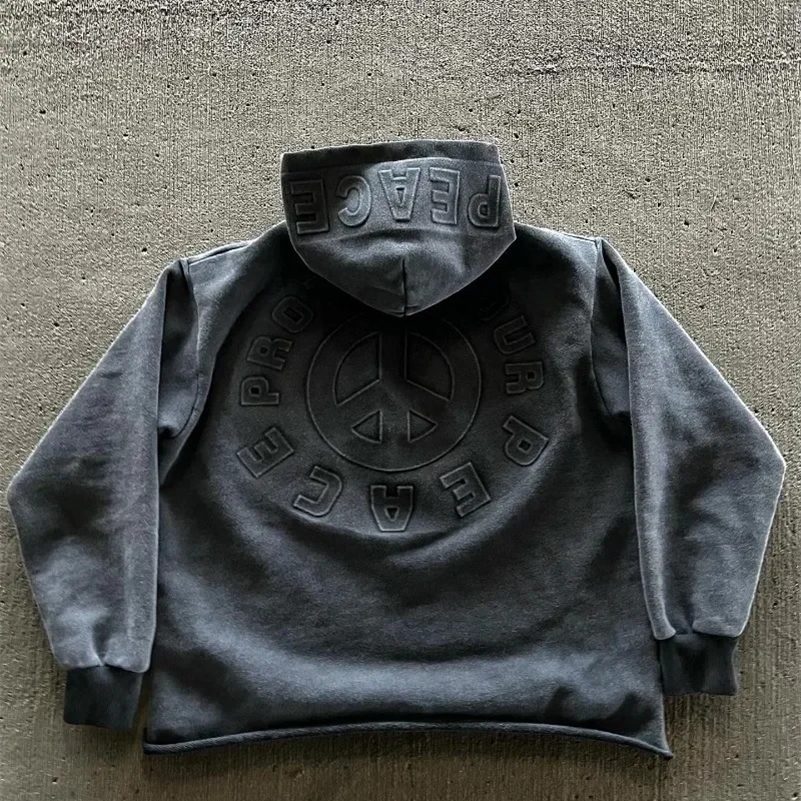 Fashion Harajuku trend hoodie Retro Alphabet Embroidery hoodie Men Y2k Goth coat casual loose sweatshirt hoodies women 241007