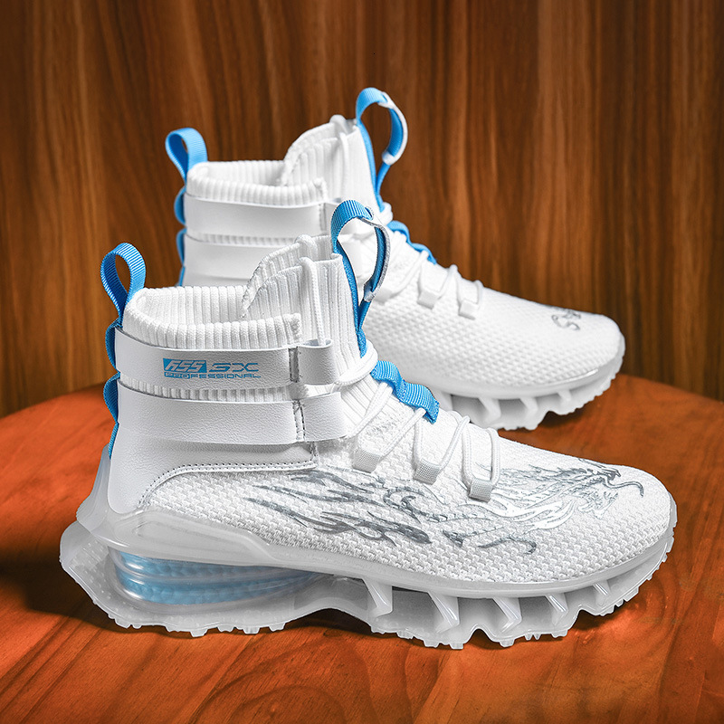 Large Size Thick Soled Height Increasing Sports Men's High Cut Fly Woven Mesh Cloth Zhongbang Blade Shoes Running Shoes