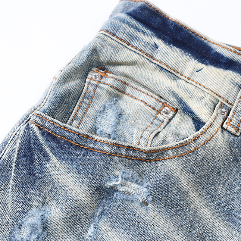 designer european jean hombre mens trousers biker embroidery ripped for trend cotton fashion jeans men cargo pants black hip Free shi