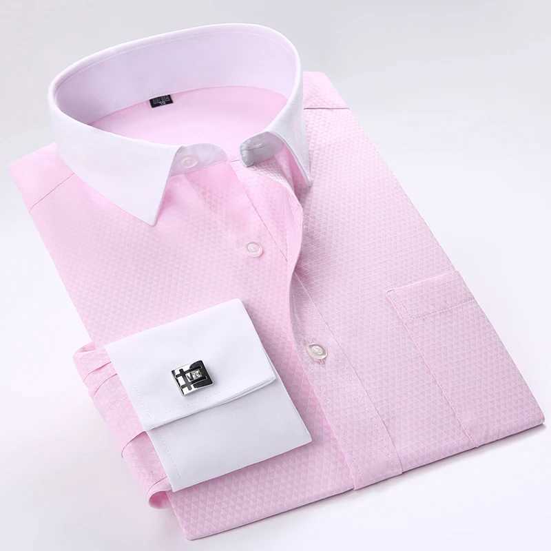 Mens French cufflink shirt New mens shirt long sleeved evening dress mens brand shirt ultra-thin suitable for French cufflink dress shirt X2410071