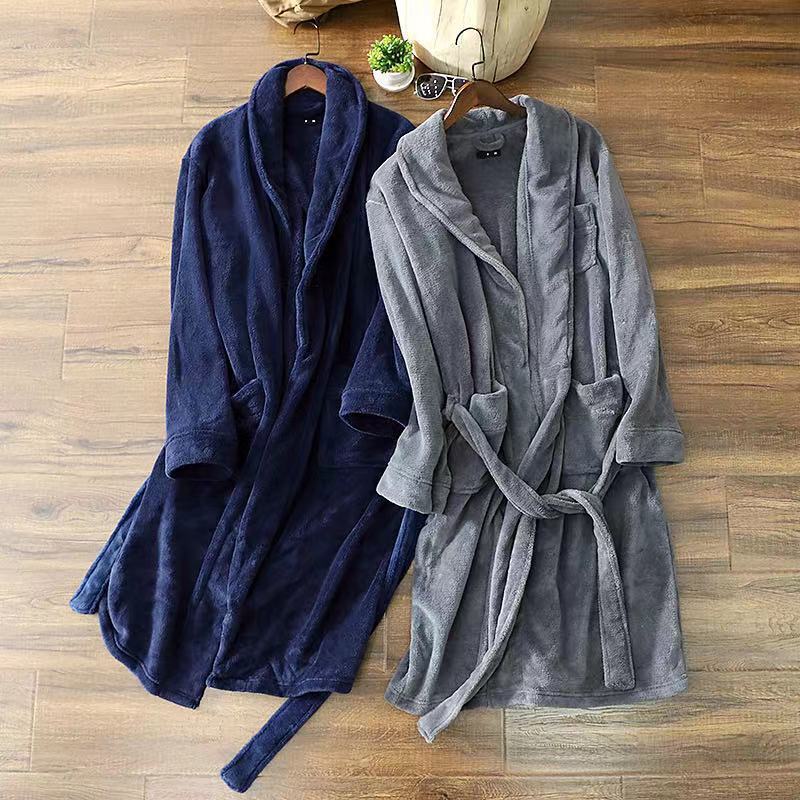 Designer's Autumn, Winter, Coral Flannel Men's Bathrobe, Velvet Home Clothes, Pajamas, Long And Thick Nightgown