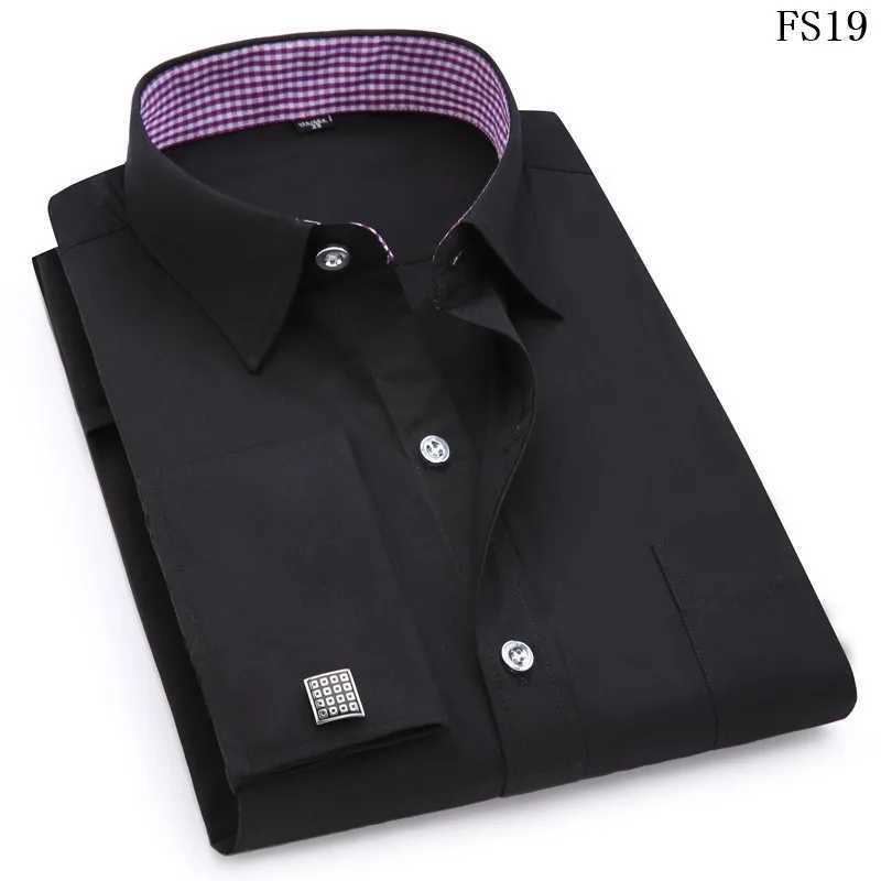 Mens Classic French Cuff Solid Dress Formal Business Shirt Standard Fit Long Sleeve Office Work White Black Yellow Social Shirt X241007