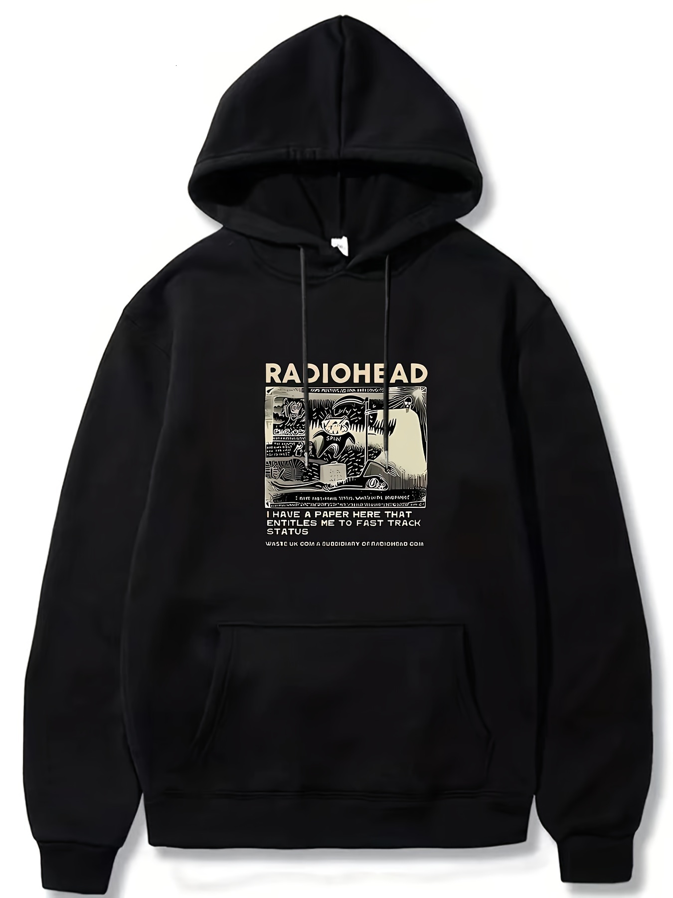 Radiohead Graphic Print Hoodie - Polyester 100% Sports Active Sweatshirt, Hooded Collar, Slight Stretch Fabric with Geometric Patterns and Applique De