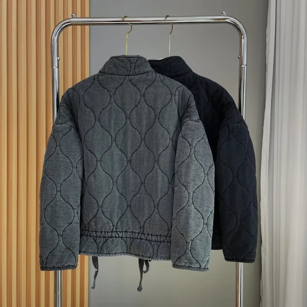 Womens Cotton Coat 2024 Winter Fashion Pocket Drawstring Warm Vintage Long Sleeve Zipper Female Outerwear Tops Jacket 241007
