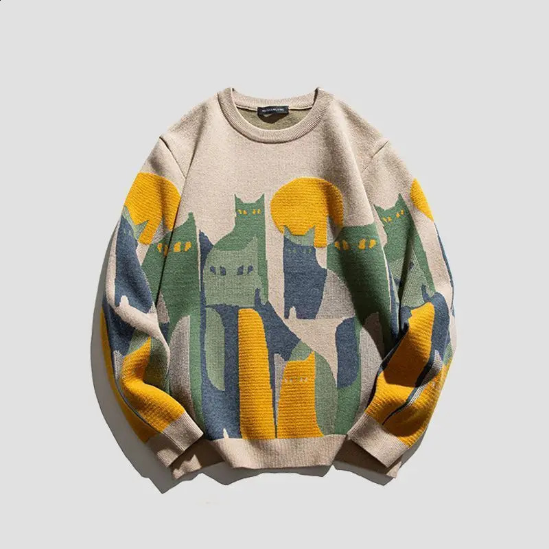 2024 AutumnWinter Mens Pullover Round Neck Printed Casual Fashion Elegant Commuting Trendy Retro Knitted Bottom Shirt 240930