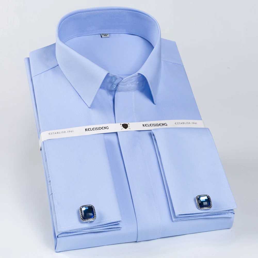 Mens elegant French cuff pre flight plaid dress without pockets regular fit formal business event long sleeved shirt X2410071