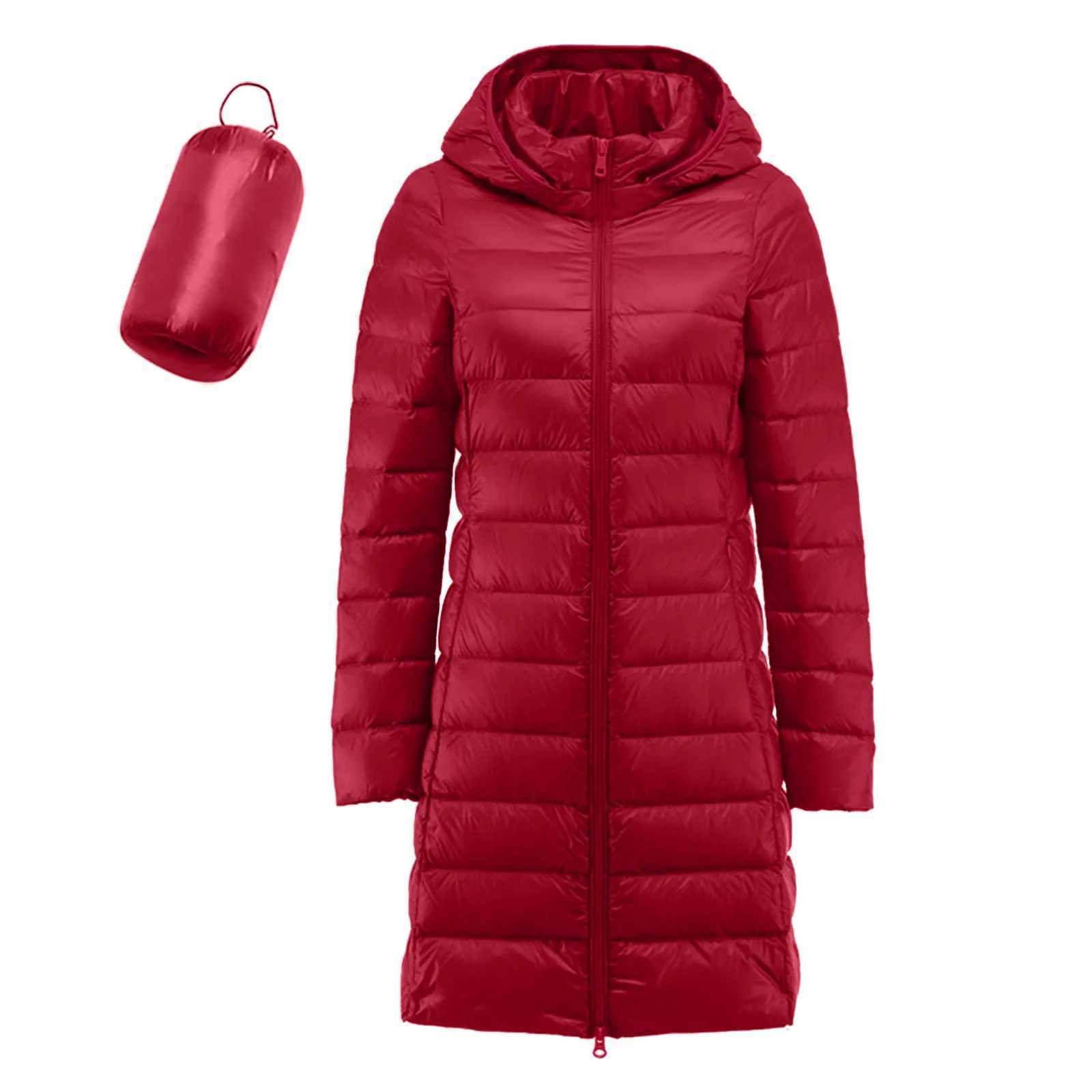 2023 Winter Womens Korean Fashion Slim Remove Hooded Parka Fashionable Outerwear Down Jackets Long Light Thin Coat Puffer JacketX241019