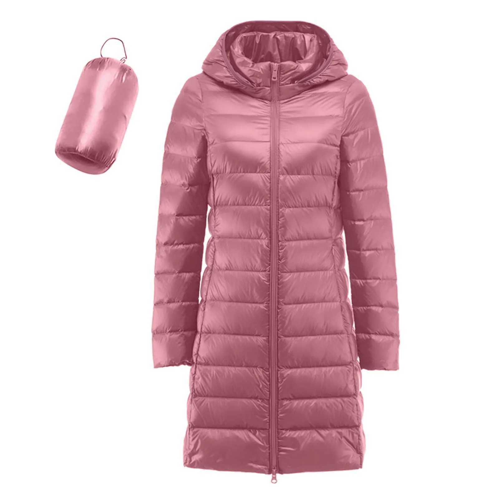 2023 Winter Womens Korean Fashion Slim Remove Hooded Parka Fashionable Outerwear Down Jackets Long Light Thin Coat Puffer JacketX241019