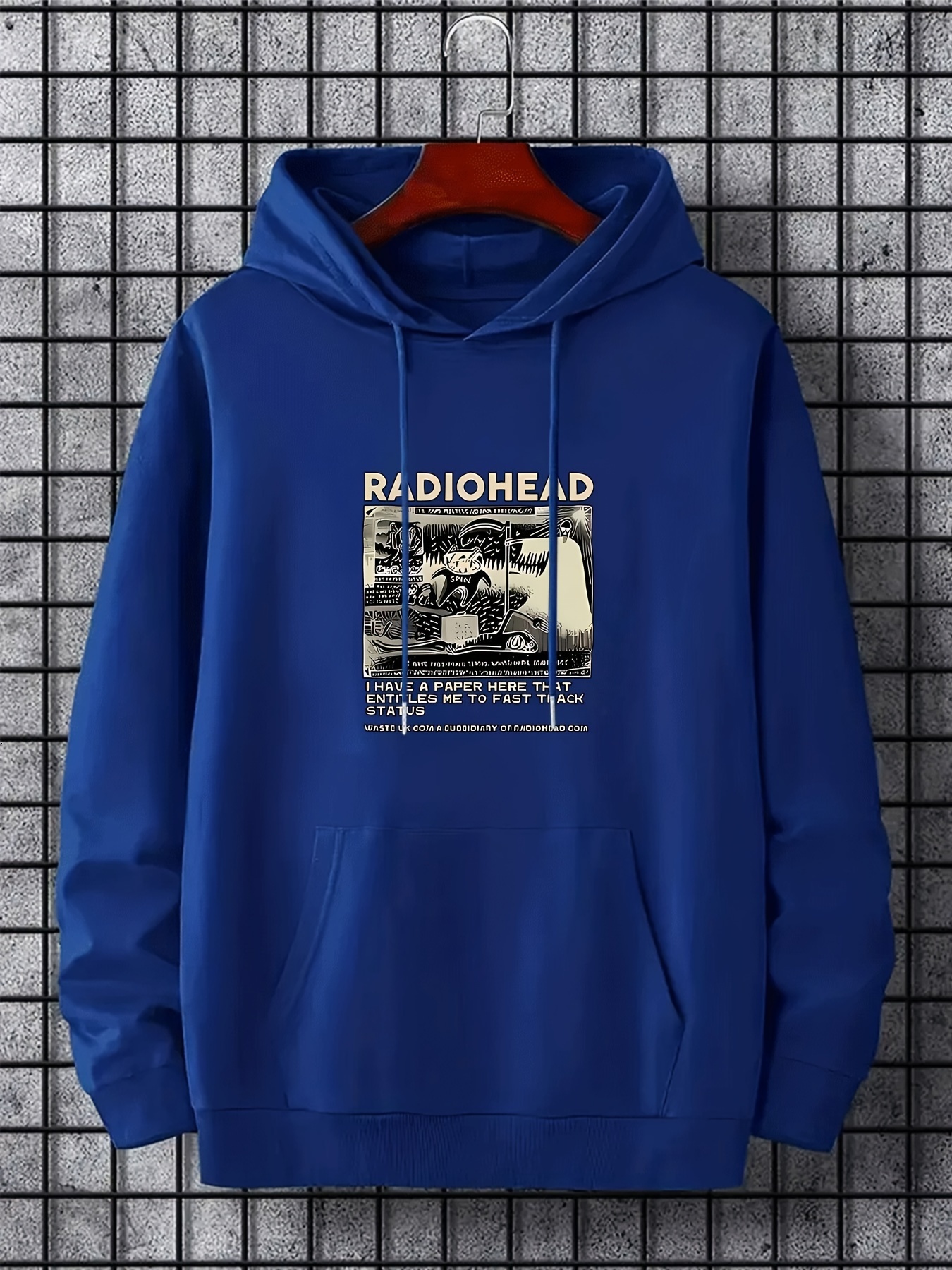 Radiohead Graphic Print Hoodie - Polyester 100% Sports Active Sweatshirt, Hooded Collar, Slight Stretch Fabric with Geometric Patterns and Applique De
