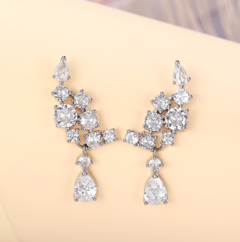 Sterg Sier Water Drop Cubic Zircon Party Dangle Earrings for Women