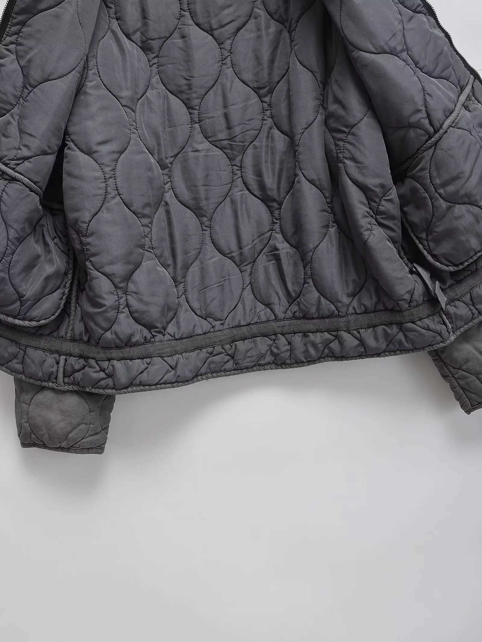 European and American cross-border womens winter new loose casual stand-up collar rhombus cotton jacket womens fashion warm jaX241007